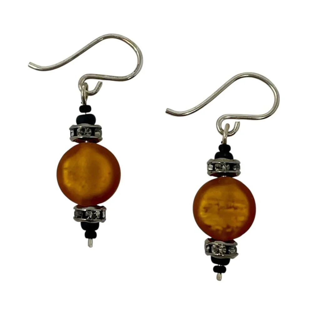 Artisan Sterling Silver Swarovski Crystal 24K Gold Lined Venetian Glass Earrings